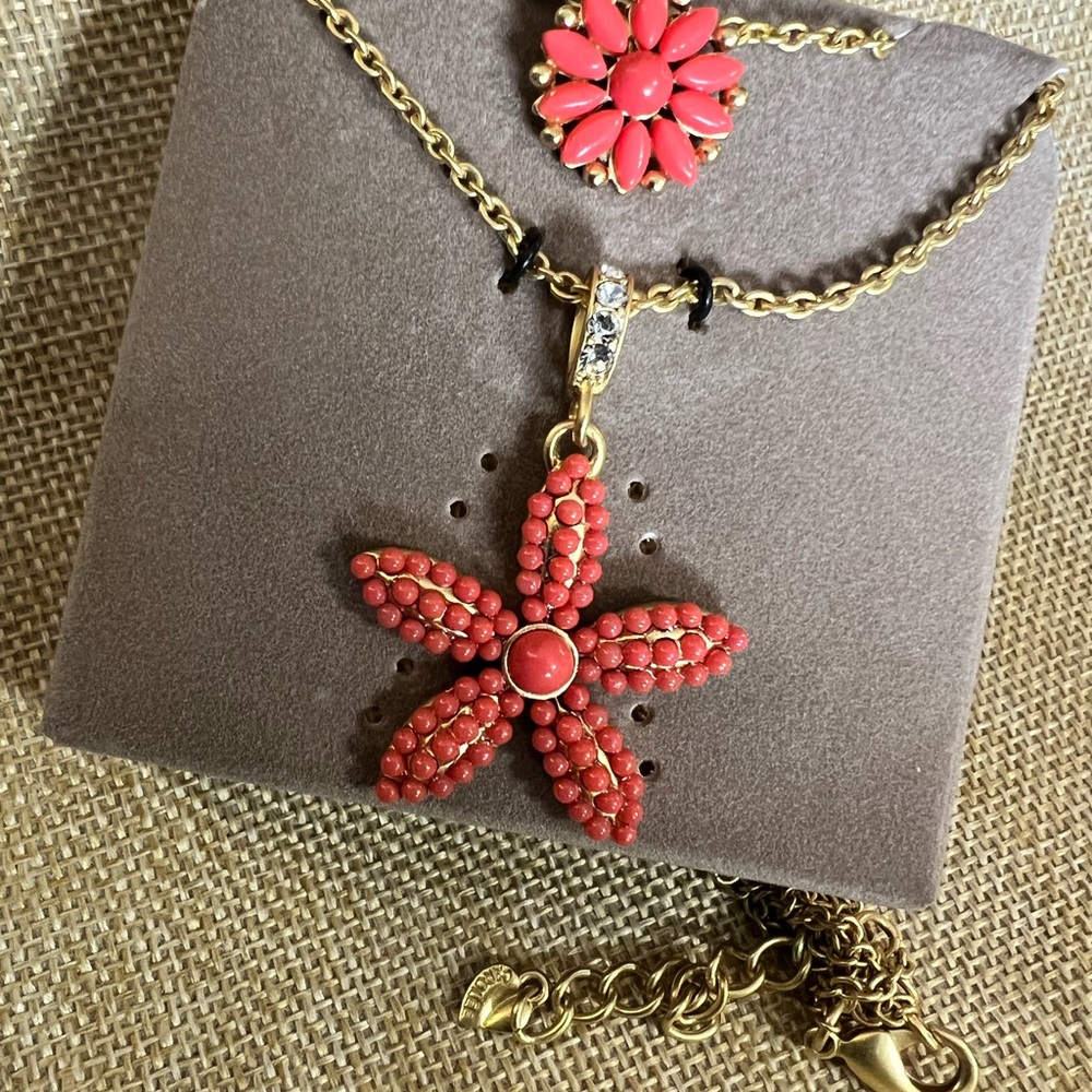 New Starfish necklace with Coral inspired color and gold tones.